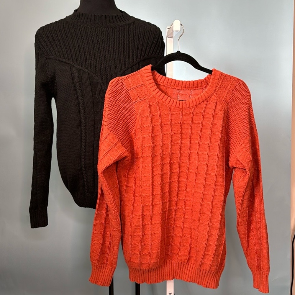 2 Knit Sweaters Black and Orange Size Small